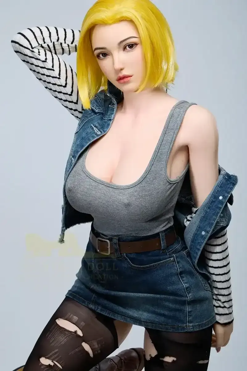 Blonde Android 18 159cm S41 Joline lifelike Silicone Sex Doll